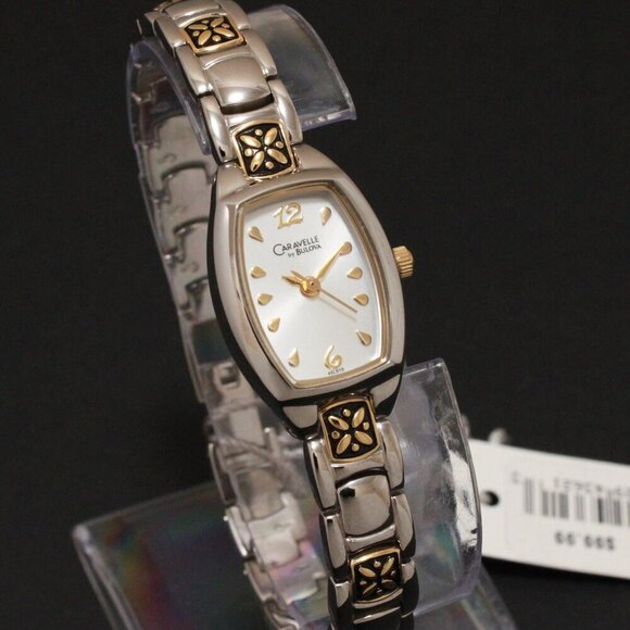 Caravelle Ladies Casual Quartz Watch Two Tone Raised Floral Design 17mm - Picture 5 of 12